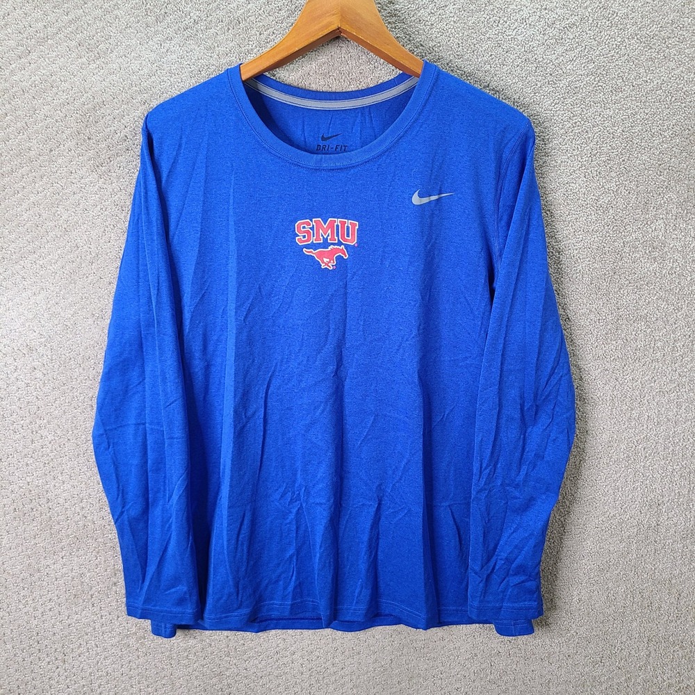 Nike Shirt Mens XXL Blue SMU Mustangs Dri Fit Poly Long Sleeve Athletic Casual